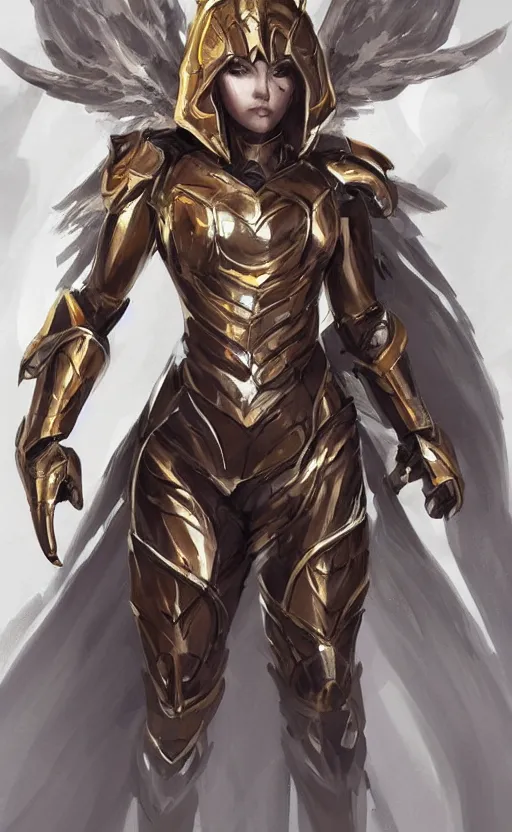 Image similar to Concept art, angel knight girl in golden and cooper armor, artstation trending, highly detailded