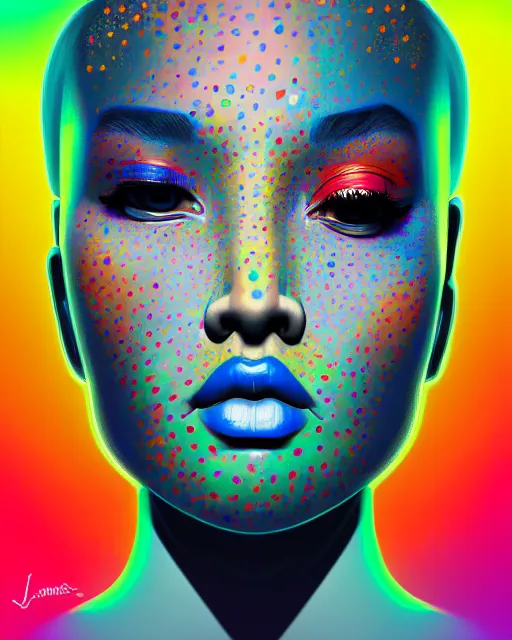 Prompt: digital art, centered portrait with face made with spots of color, by james jean and by artgerm, by ross tran, ultradetailed, charachter design, concept art, trending on artstation,