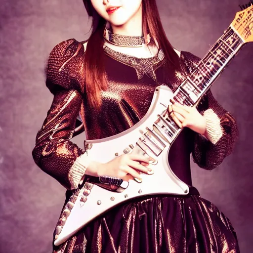 Image similar to iu wearing medieval armor playing an electric guitar