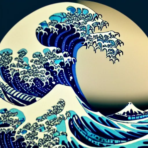 Prompt: a photo of a marble sculpture of The Great Wave off Kanagawa