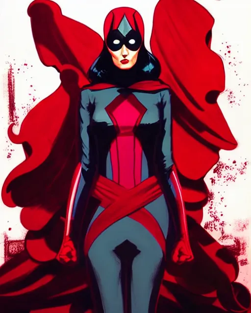 Image similar to rafael albuquerque comic art, peter mohrbacher, phil noto, artgerm, pretty evil elizabeth olson scarlet witch, black and red dress, symmetrical eyes