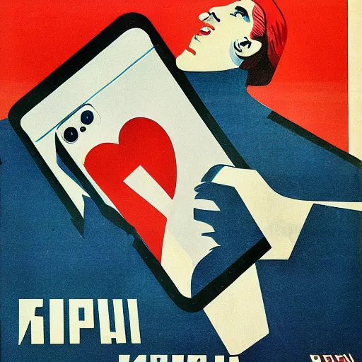 Prompt: 1950 Soviet propaganda poster of iPhone