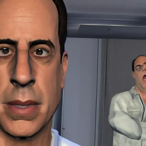 Prompt: Jerry Seinfeld looks into a mirror, Source Engine, Gmod, Half Life 2, CSGO