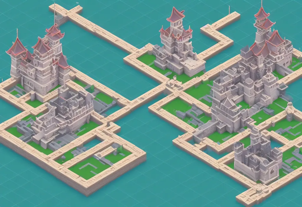 Prompt: isometric magicavoxel japanese castle cinematic lighting, 4k