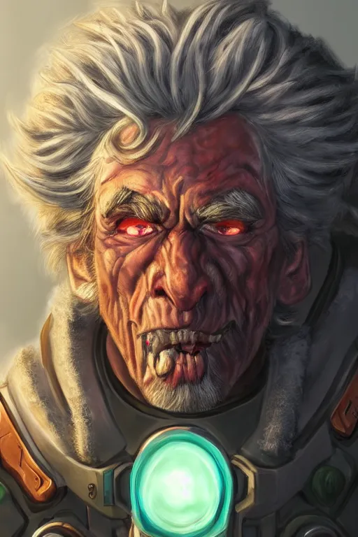 Prompt: an in game portrait of rick sanchez from doom eternal, doom eternal art style.