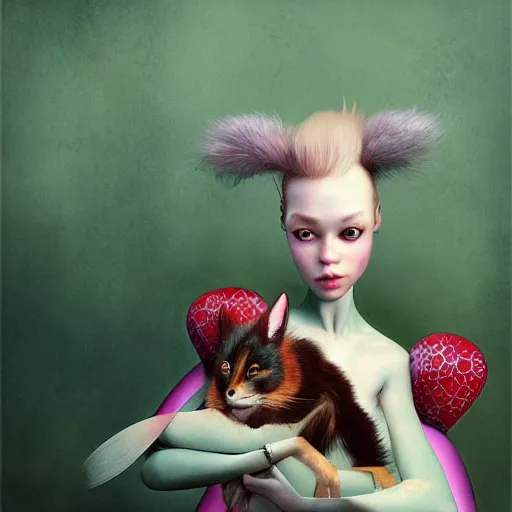 Prompt: a girl with a pet by ray caesar, colorful, hyper realistic, detailed, sharp focus