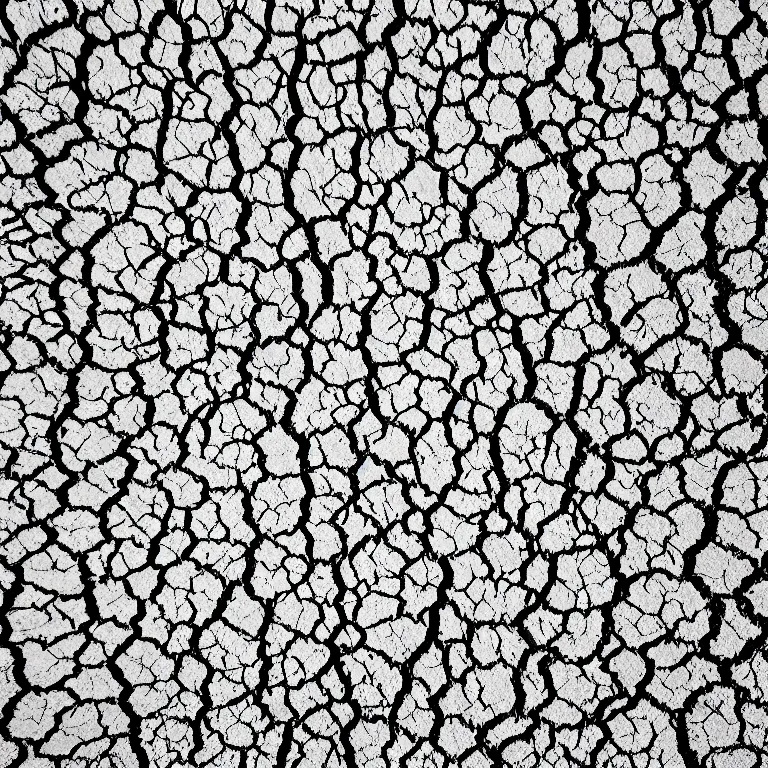 Image similar to a pen and ink line - art drawing of a dry cracked desert surface as viewed from above. black and white, hand - drawn, ink on paper.