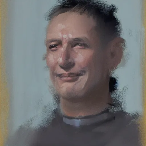 Prompt: Portrait painting of a priest by Craig Mullins