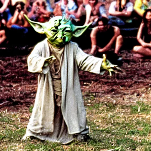 Image similar to yoda performing at woodstock