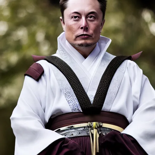 Image similar to elon musk dressed up as a samurai for halloween, hd, high resolution, hyper realistic, 4 k, intricate detail