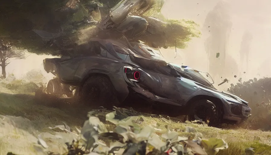 Image similar to a beautiful supercar converted into offroad suv by cory loftis, fenghua zhong, ryohei hase, ismail inceoglu and ruan jia. volumetric light, detailed, octane render, midsommar