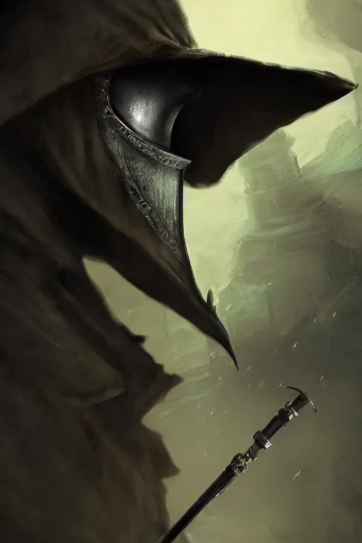 Prompt: A closeup of a green Plague Doctor holding a medical syringe by Greg Rutkowski, Bloodborne, 4k photorealistic, volumetric lighting, HD, high details, dramatic, dark atmosphere, trending on artstation