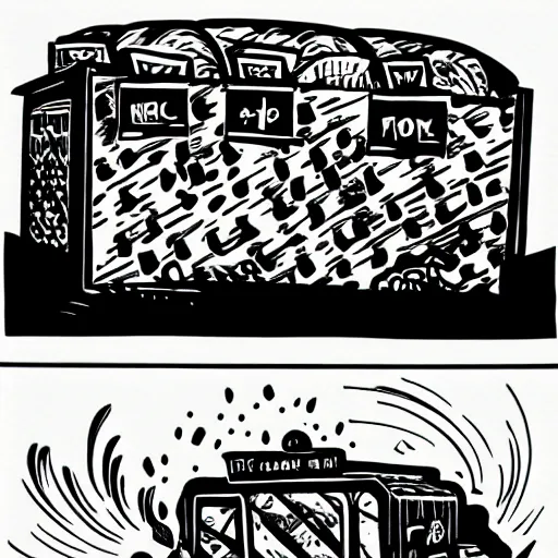 Image similar to Dumpster on fire by Mcbess
