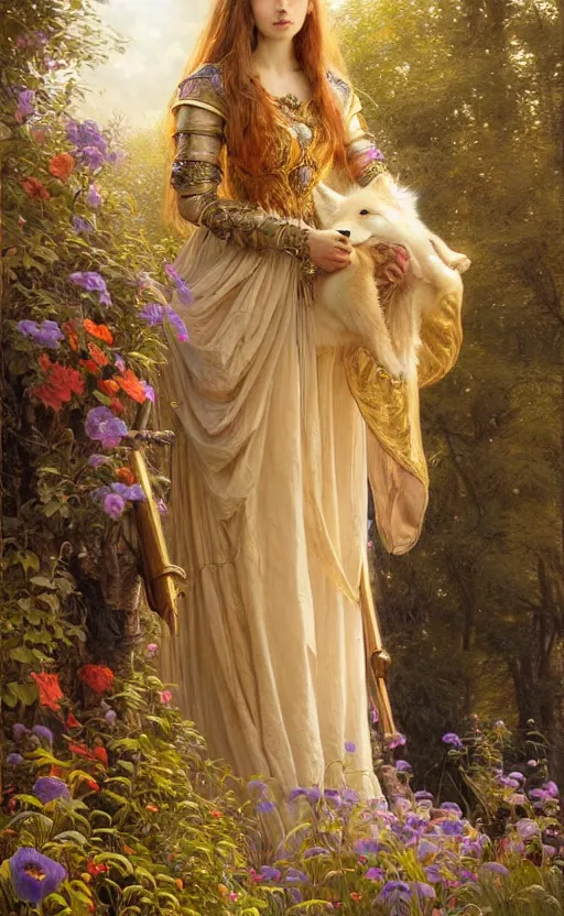 Image similar to highly detailed full shot portrait of a enchanted wolf in the form of a beautiful young princess. d & d, art by donato giancola and ruan jia and carl larsson and magali villeneuve. trending on artstation, intricate details, energetic composition, golden ratio, concept art, illustration, elegant art