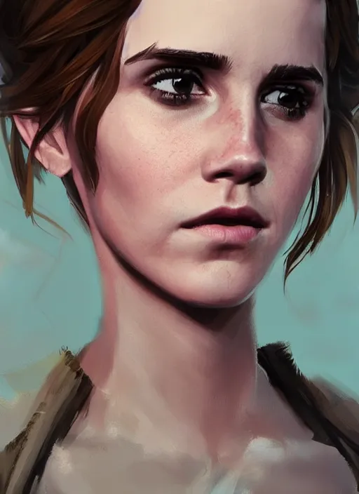 Prompt: greg rutkowski highly detailed portrait of emma watson gta 5 art, unreal engine, hot, fantasy art by stephen bliss