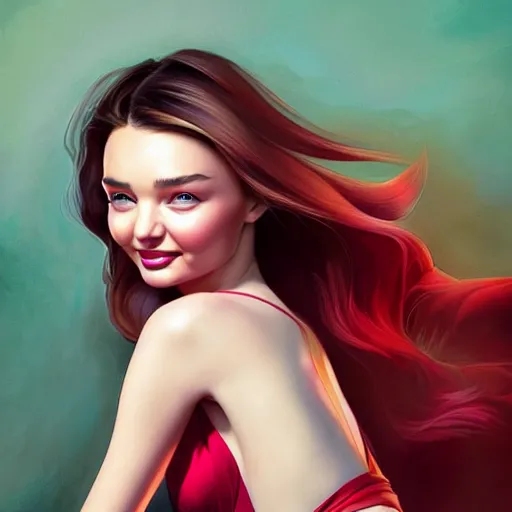 Image similar to a portrait of miranda kerr, pastel crimson - red, art by lois van baarle and loish and ross tran and rossdraws and sam yang and samdoesarts and artgerm and saruei and disney and wlop, digital art, highly detailed, intricate, sharp focus, trending on artstation hq, deviantart, unreal engine 5, 4 k uhd image