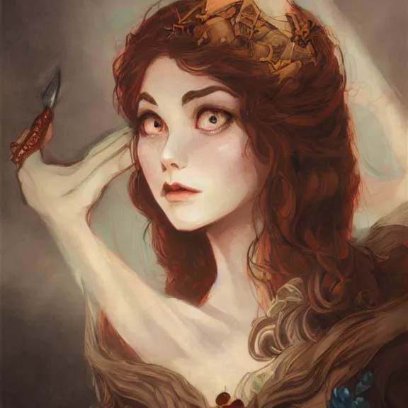 Image similar to a highly detailed demure portrait in the style of charles dana gibson and in the style of peter mohrbacher. glowing rune of magical power.