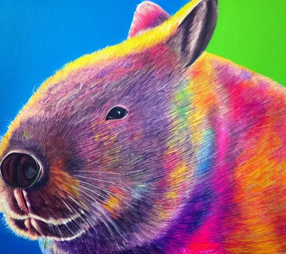 Image similar to a bright colourful painting of a wombat relaxing