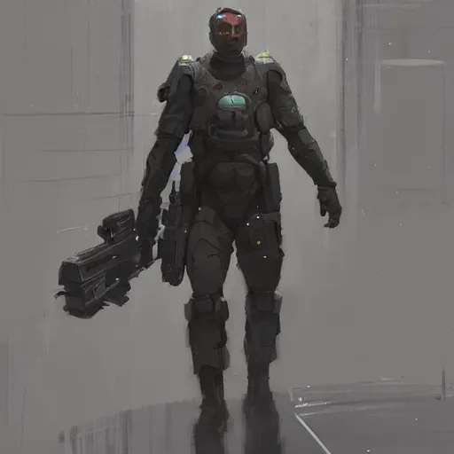 Image similar to concept art by greg rutkowski, a futuristic soldier from the not so near future, around the 2 3 rd century, wearing a futuristic tactical gear, artstation hq.