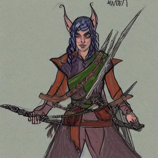 Prompt: A chraracter sketch of an elven ranger in a medieval setting