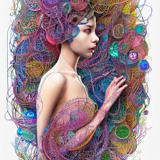 Image similar to the portrait of an unbelievably beautiful woman partially made of onions of all colors, an ultrafine detailed illustration by james jean, final fantasy, intricate linework, bright colors, behance contest winner, vanitas, angular, altermodern, unreal engine 5 highly rendered, global illumination, radiant light, detailed and intricate environment