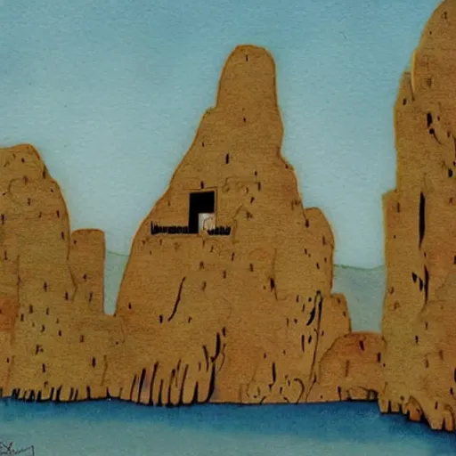 Prompt: a building in a stunning landscape by tex avery