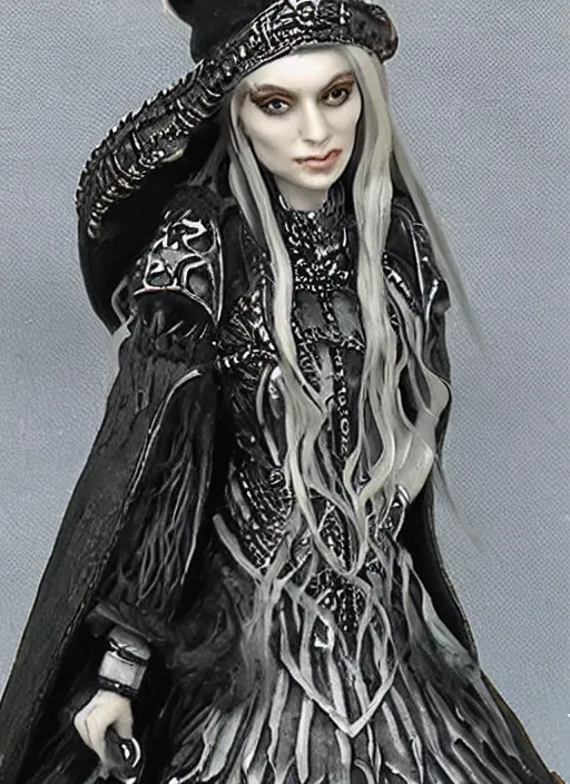 Image similar to Image on the store website, eBay, Wonderfully detailed miniature of a beautiful female sorceress, dress in black and gray and white, tricorn hat