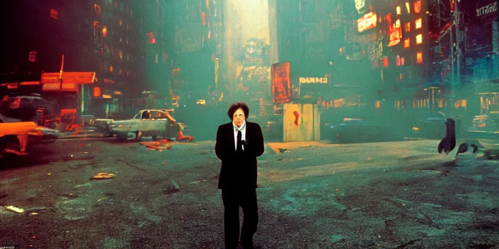 Image similar to award winning photo of BILL HICKS TRIPPING ON LSD in new york, vivid colors, happy, symmetrical face, beautiful eyes, studio lighting, wide shot art by gregory crewdson and francis bacon