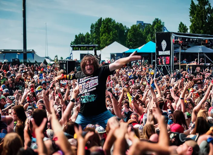 Image similar to photo still of sasquatch on stage at vans warped tour!!!!!!!! at age 4 8 years old 4 8 years of age!!!!!!! throwing rocks and berries at the crowd, 8 k, 8 5 mm f 1. 8, studio lighting, rim light, right side key light