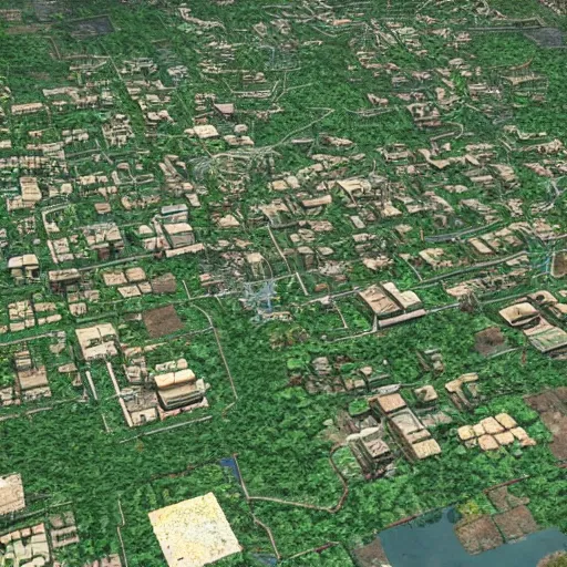 Image similar to a large city long abandoned by humans and overtaken by vegetation