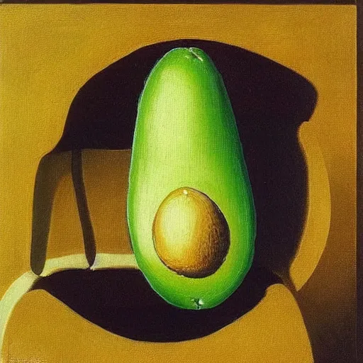 Image similar to surrealistic avocado on toast by magritte, oil on canvas