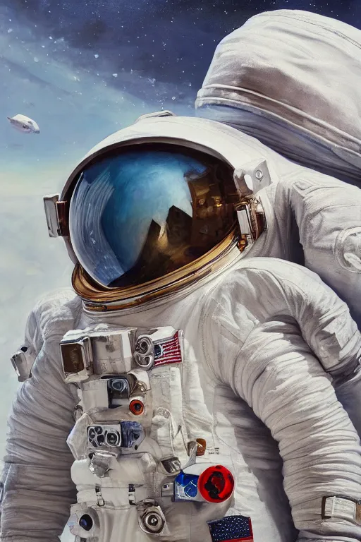 Image similar to astronaut suit in the shape of a whale, oil on canvas, intricate, 8 k highly professionally detailed, hdr, cgsociety