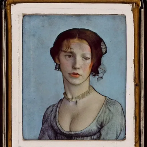 Prompt: a beautiful young lady with huge bright silver eyes, colored vintage daguerreotype by pontormo, by bosch, by Mackintosh, by max ernst, by schiele, contemporary art noveau, highly detailed, strong lights, liminal, eerie, Bright pastel colors