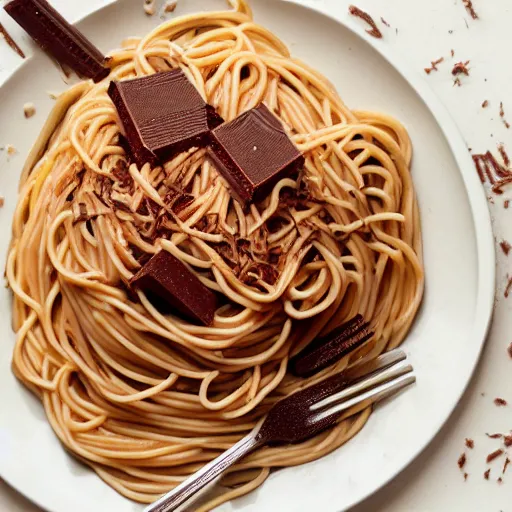 Image similar to spaghetti with chocolate, studio photography