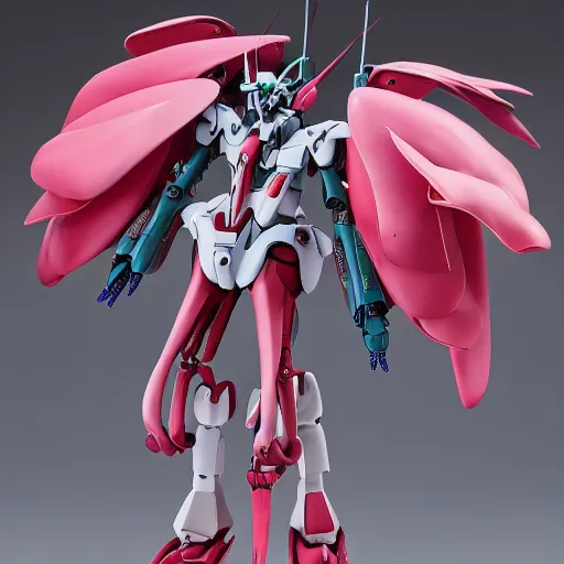 Prompt: futuristic swainsona formosa mecha desert pea body, sepals forming helmet, floral details, swainsona, 8 k hd resolution, barbatos gundam with floral inlay, bandai box art, star wars, makoto kobayashi, frank gehry, raymond swanland