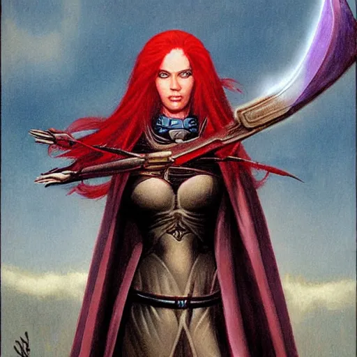 Image similar to female redhead templar, by gerald brom