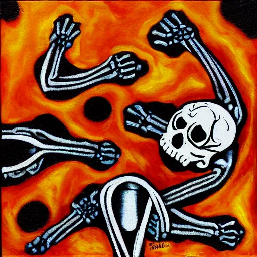 Prompt: skeletons exploding, by Bob Orsillo, abstract