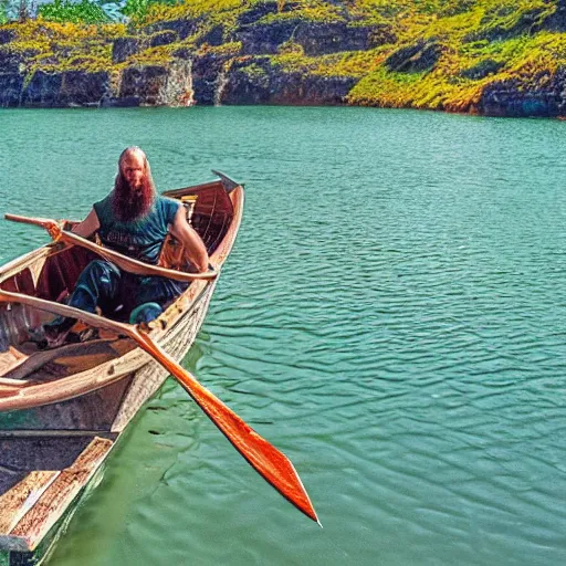 Image similar to a vikings view on lsd as he rows his boat