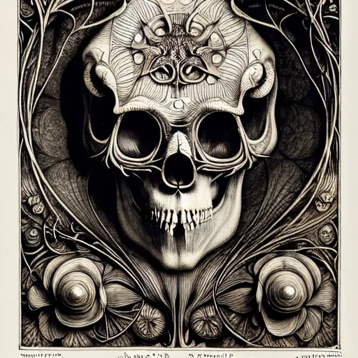 Image similar to art forms of nature by ernst haeckel, memento mori by arthur rackham, ornate antique porcelain beautiful skull mask, ultrasharp, photorealistic, hyperdetailed, octane render, polished, art nouveau, neo - gothic, gothic, intricate ornamental organic filigree, art nouveau botanicals, art forms of nature by ernst haeckel, horizontal symmetry, symbolist, visionary