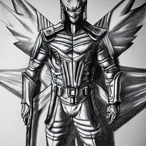 Image similar to a highly detailed sketch drawing of a man wearing a epic shadow hero costume