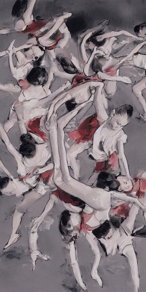 Image similar to oil painting scene from ballet school by kim jung gi