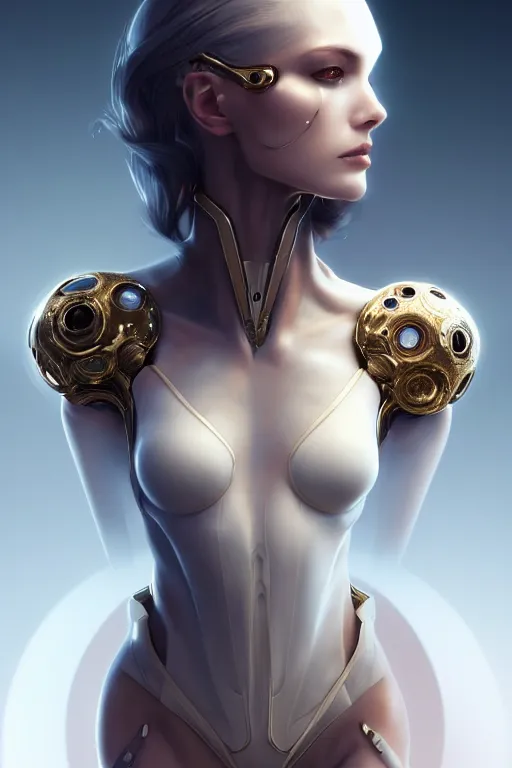 Image similar to soft lustrous seductive ivory cyborg, golden ratio, details, scifi, dark fantasy, cyberpunk, intricate, decadent, ornate, highly detailed, digital painting, octane render, 8 k, artstation, concept art, smooth, sharp focus, illustration, art by artgerm, loish, wlop