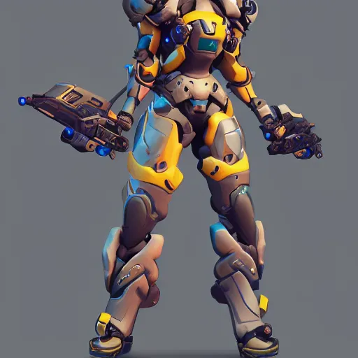 Image similar to a character from the video game overwatch standing in front of a dark background, concept art by Kuno Veeber, featured on polycount, afrofuturism, polycount, official art, concept art