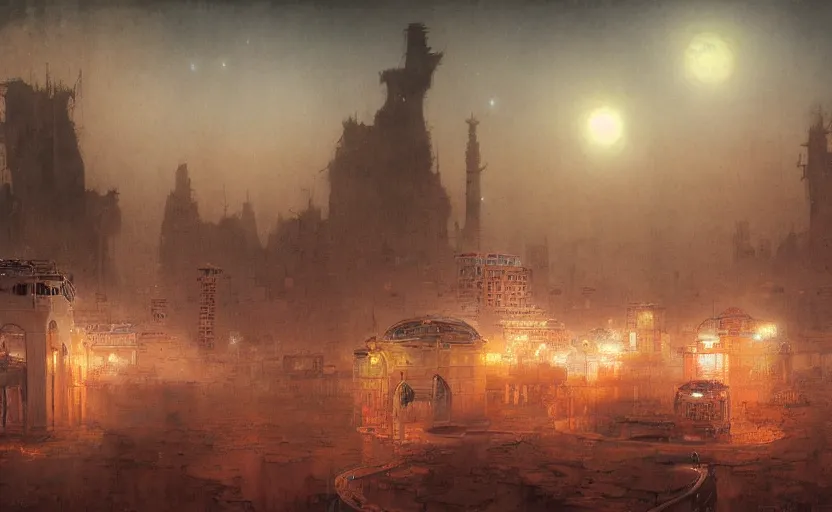 Prompt: saudi arabian city at night, by chris mars and cornelis boel, beksinski, ross tran, jordan grimme, darren quach, ilya repin