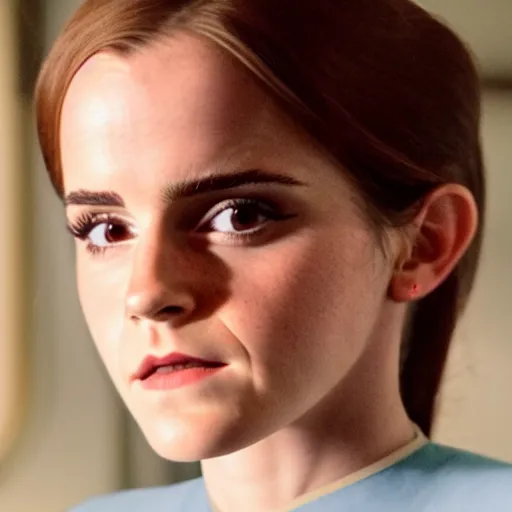 Image similar to Emma Watson in Star Trek, XF IQ4, f/1.4, ISO 200, 1/160s, 8K, Sense of Depth, color and contrast corrected, edited, Dolby Vision, symmetrical balance, in-frame