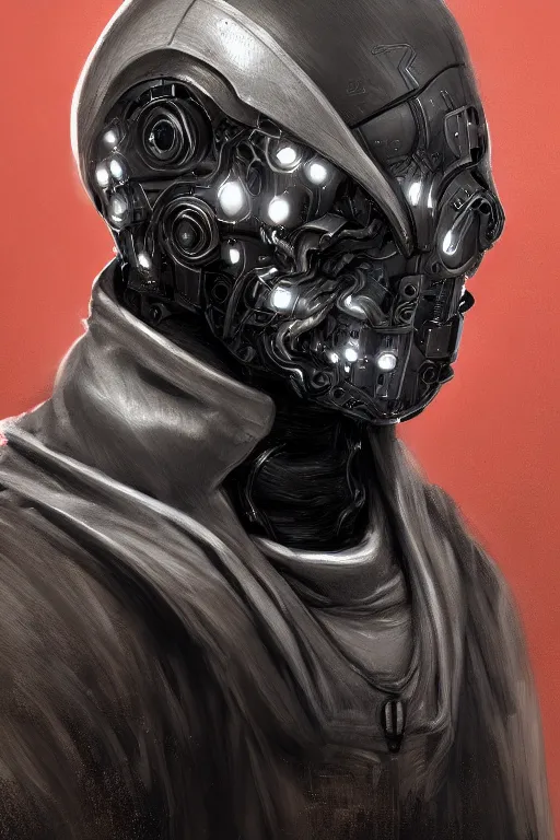 Image similar to a portrait of a faceless cyborg with a hood and mechanical part by Mars Chris, highly detailed, trending on artstation
