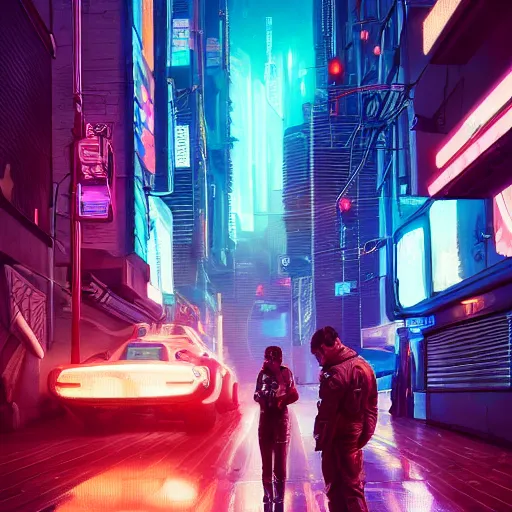 Image similar to professional photo of astronaut on cyberpunk street, synthwave, blade runner 2 0 4 9 style, hyperrealistic masterpiece, trending on artstation, cgsociety, kodakchrome, golden ratio, cinematic, composition, beautiful lighting, hyper detailed, sharp focus, octane render, 4 k, unreal engine