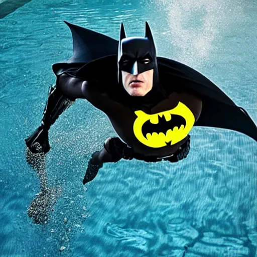 Prompt: batman diving in a pool, professional photography