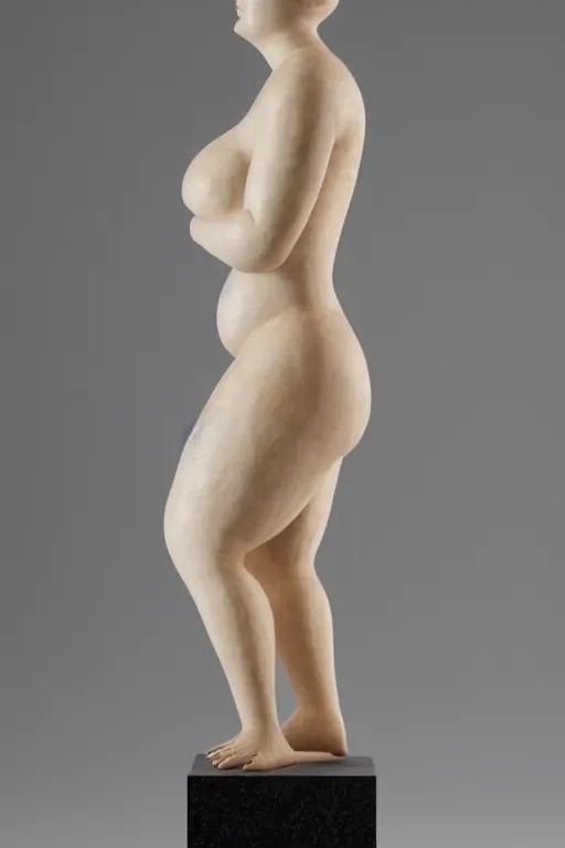 Image similar to human geometric biological structure made of skin and hair standing on two legs on a plinth, overweight, obese, intricate, elegant, highly detailed, hyper - realist sculpture by john isaac