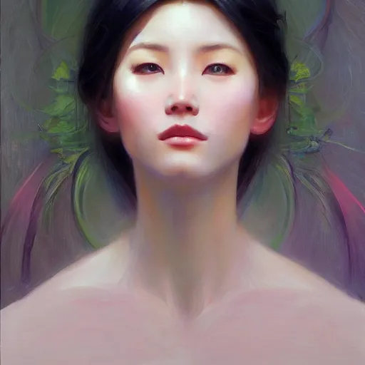 Prompt: yanjun cheng portrait of a beautiful vietnamese woman, intricate, detailed, symmetric face, by wlop and karol bak and bouguereau and viktoria gavrilenko